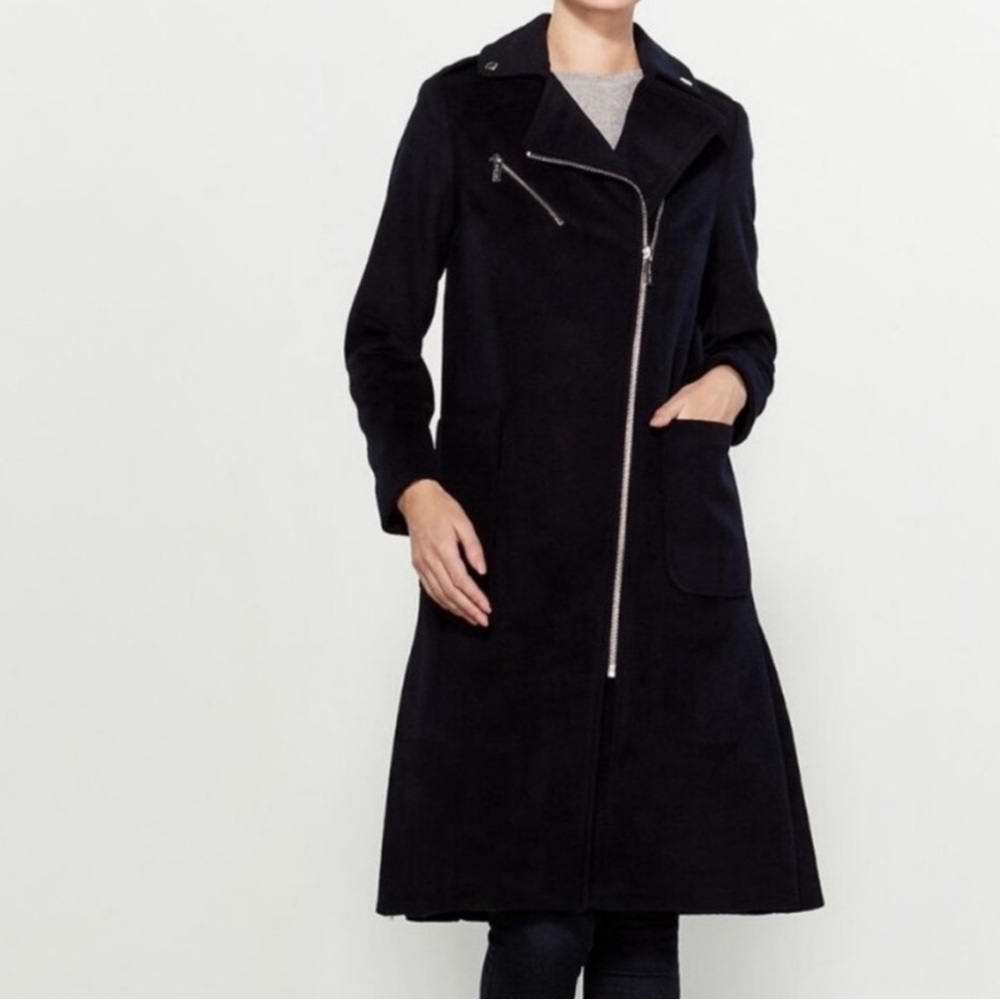 NWT Michael Kors Black Asymmetry Wool Blend Moto Trench Coat – Size 12